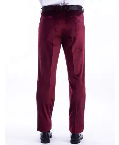 Men's Skinny Zamonaviy Fit Velvet Smoking Shim-Burgundi - 4