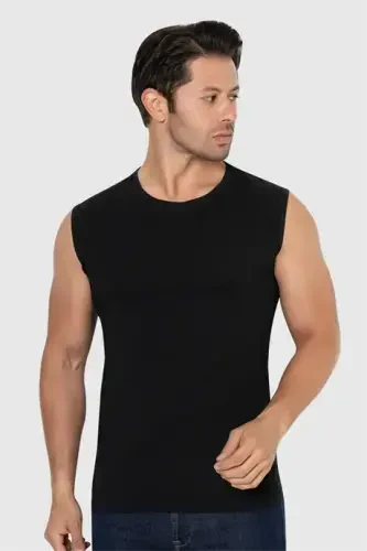 Men's Sleeveless T-Shirt Tank Top White Black Cotton Lycra 2-Pack - BÜYÜKBEDENIZ (1)