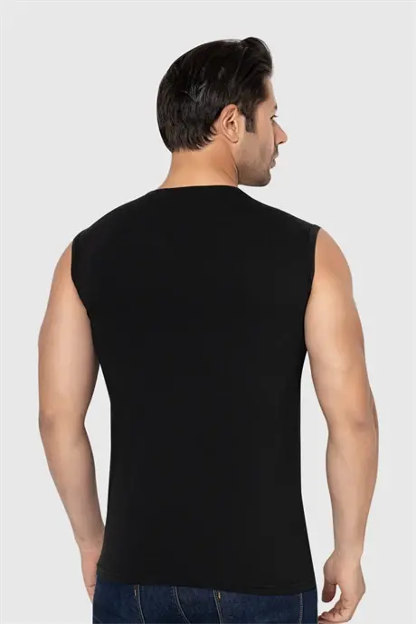 Men's Sleeveless T-Shirt Tank Top White Black Cotton Lycra 2-Pack - 4