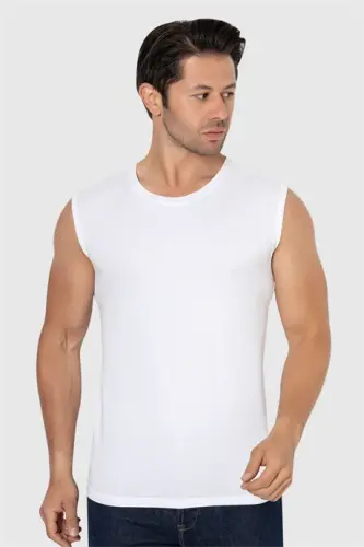 Men's Sleeveless T-Shirt Tank Top White Black Cotton Lycra 2-Pack - 5