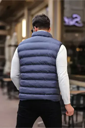 Men's Sleeveless Zippered Pocket Basic D.Gray Puffer Vest-D.GRAY - 4