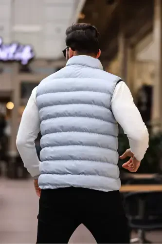 Men's Sleeveless Zippered Pocket Basic Gray Puffer Vest-GRAY - 4