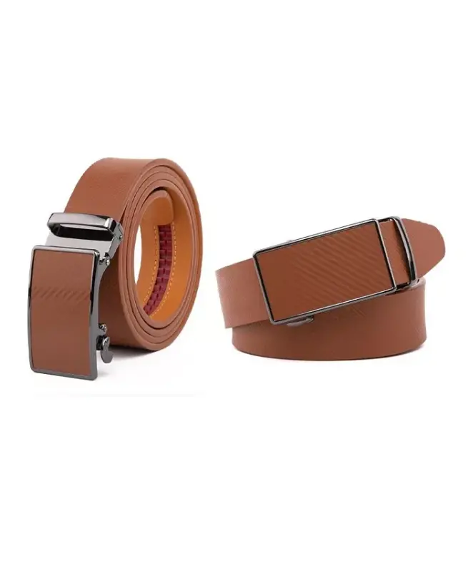 Men's Sliding Buckle Adjustable Leather Ratchet Belt - 3