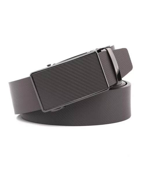 Men's Sliding Buckle Adjustable Leather Ratchet Belt Grey - 1