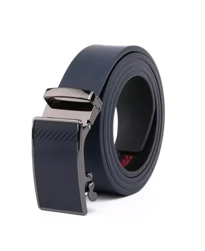 Men's Sliding Buckle Adjustable Leather Ratchet Belt-Navy - 2