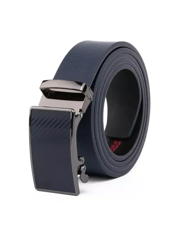 Men's Sliding Buckle Adjustable Leather Ratchet Belt-Navy - 2