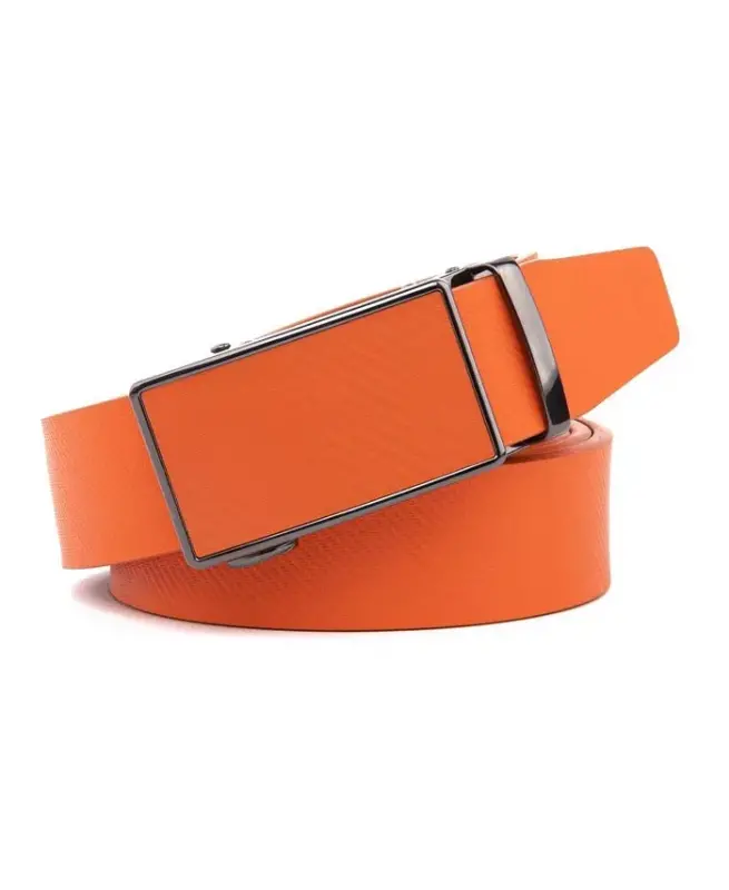 Men's Sliding Buckle Adjustable Leather Ratchet Belt-Orange - BRAVEMAN