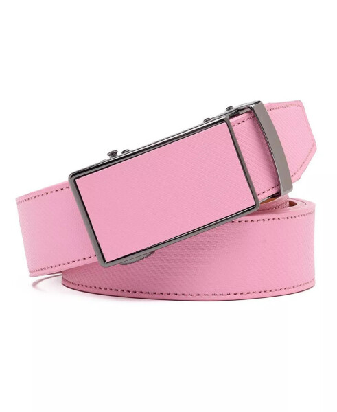 Men's Sliding Buckle Adjustable Leather Ratchet Belt Pink - 1