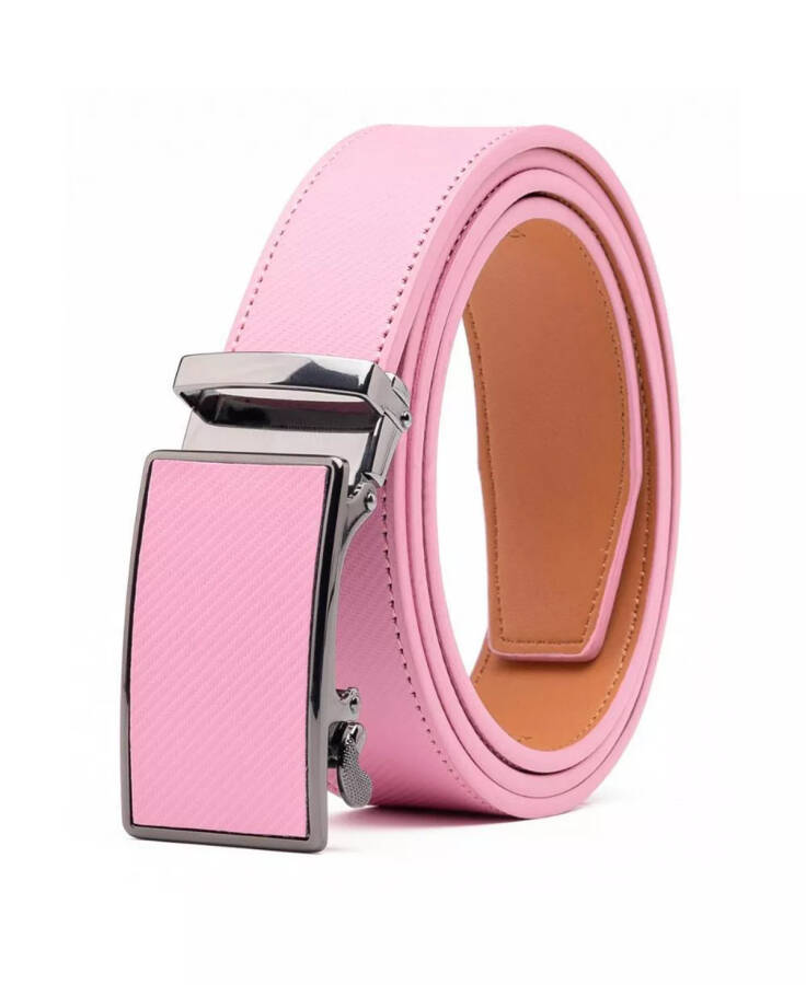 Men's Sliding Buckle Adjustable Leather Ratchet Belt Pink - 2