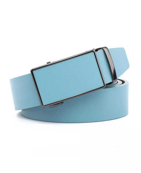 Men's Sliding Buckle Adjustable Leather Ratchet Belt Sky Blue - 1