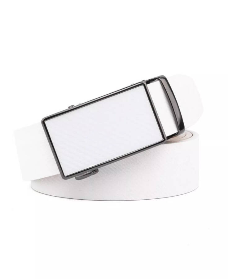 Men's Sliding Buckle Adjustable Leather Ratchet Belt White - 1