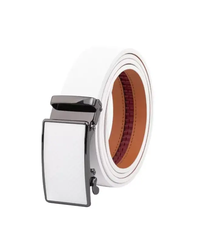 Men's Sliding Buckle Adjustable Leather Ratchet Belt - White - 2