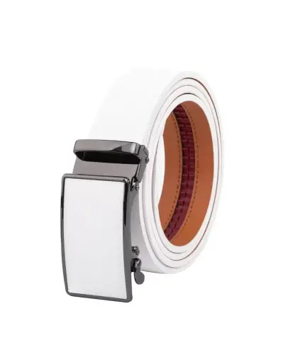 Men's Sliding Buckle Adjustable Leather Ratchet Belt - White - BRAVEMAN (1)