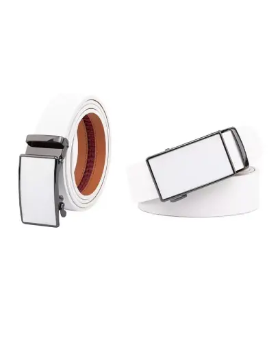 Men's Sliding Buckle Adjustable Leather Ratchet Belt - White - 3