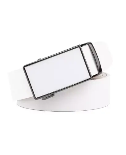 Men's Sliding Buckle Adjustable Leather Ratchet Belt - White 