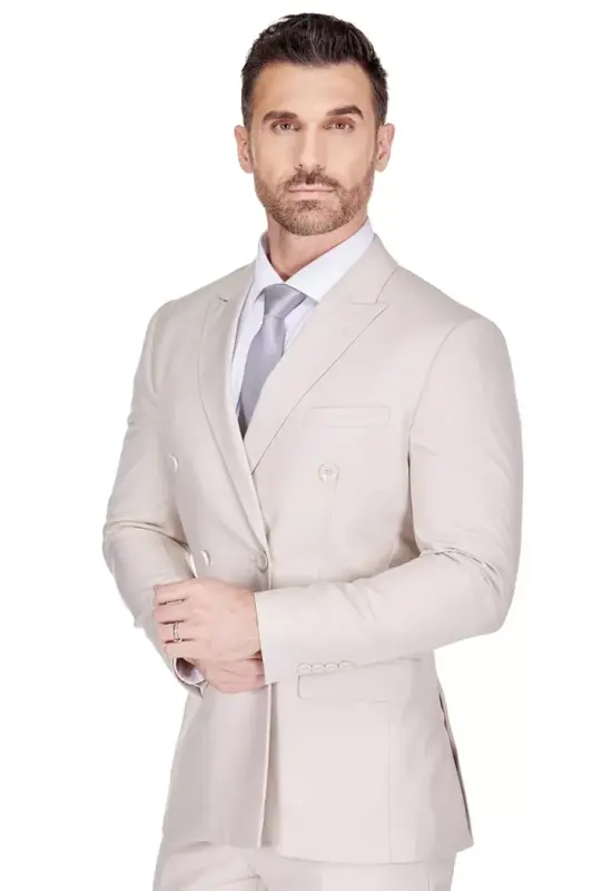 Men's Slim Fit 2-Piece Double Breasted Suit - 2