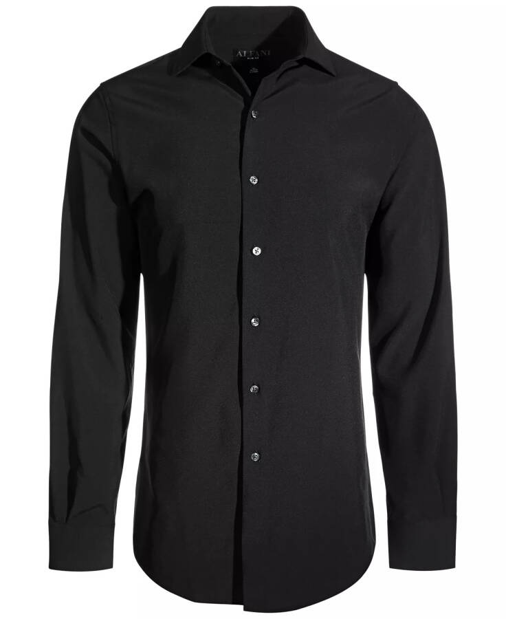 Men's Slim Fit 4-Way Stretch Dress Shirt, Created for Modazone - Deep Black - 1