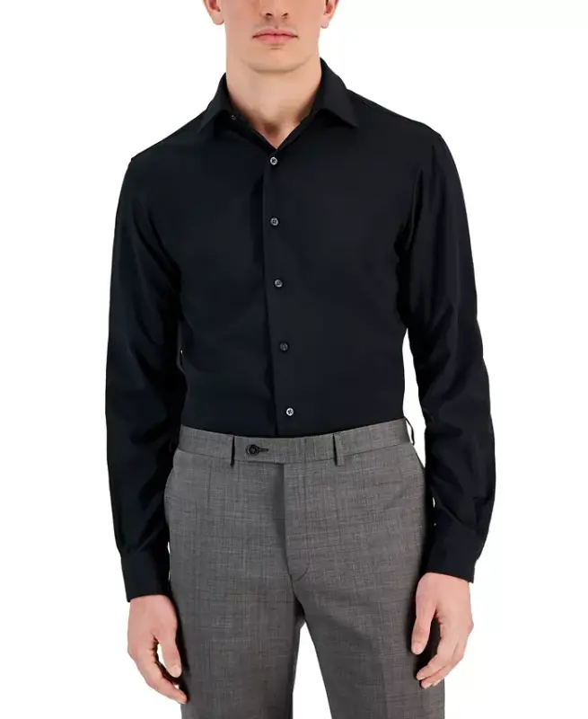 Men's Slim Fit 4-Way Stretch Dress Shirt, Created for Modazone - Slim - Deep Black - ALFANI