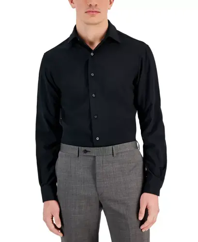 Men's Slim Fit 4-Way Stretch Dress Shirt, Created for Modazone - Slim - Deep Black - 1