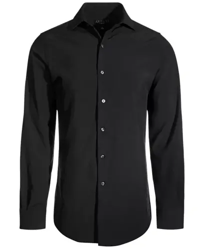 Men's Slim Fit 4-Way Stretch Dress Shirt, Created for Modazone - Slim - Deep Black - ALFANI (1)