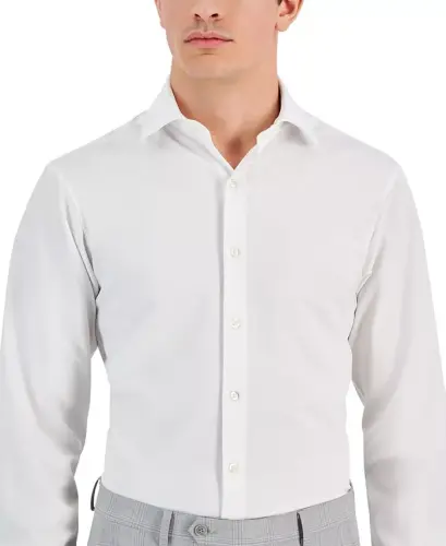Men's Slim Fit 4-Way Stretch Dress Shirt, Created for Modazone - Slim - White - 3