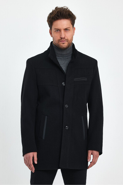 Men's Slim Fit Black Cashmere Coat - 9