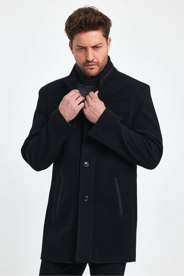 Men's Slim Fit Black Cashmere Coat - 12