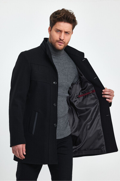 Men's Slim Fit Black Cashmere Coat - 5