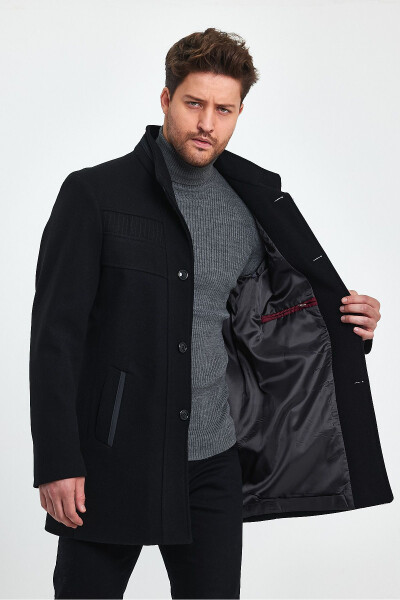 Men's Slim Fit Black Cashmere Coat - 14