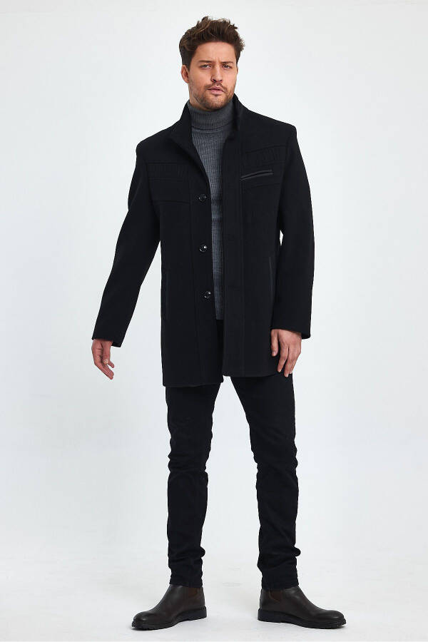 Men's Slim Fit Black Cashmere Coat - 15