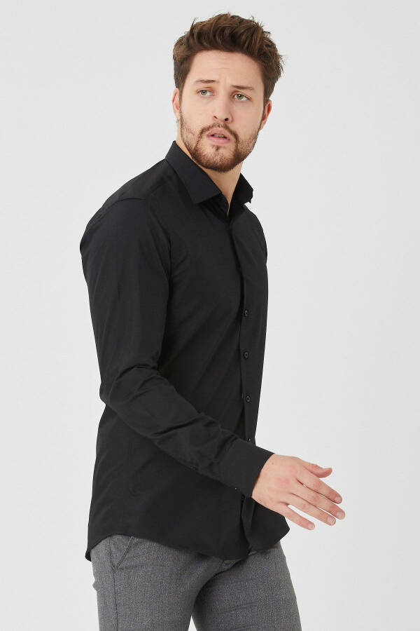 Men's Slim Fit Black Plain Shirt - 3