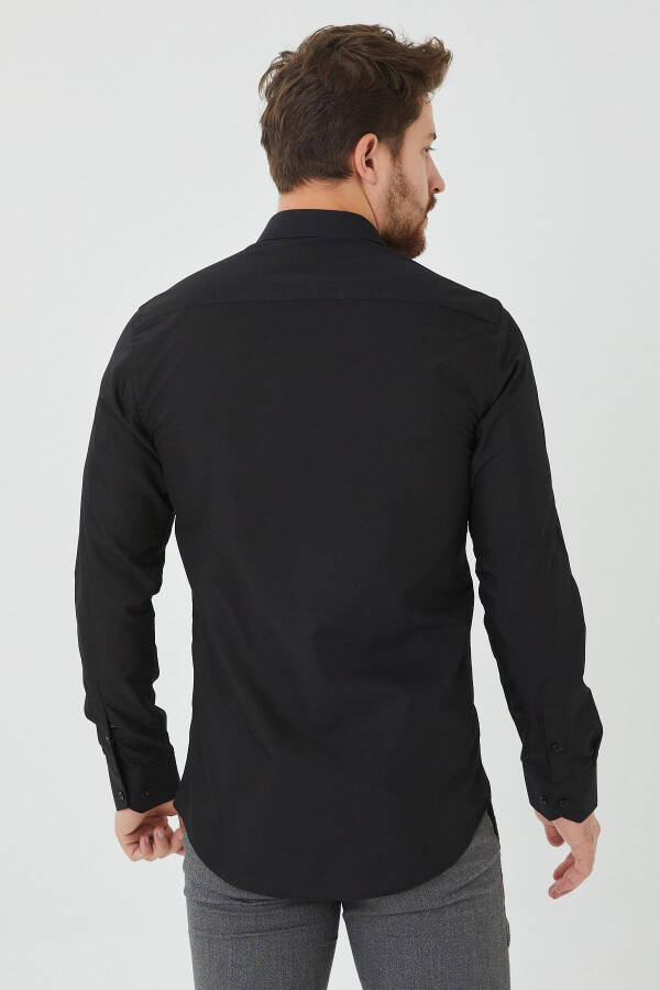 Men's Slim Fit Black Plain Shirt - 4