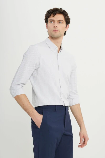 Men's Slim Fit Button-Down Waisted Goffered Shirt - ALTINYILDIZ CLASSICS