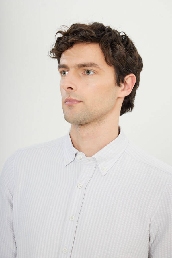 Men's Slim Fit Button-Down Waisted Goffered Shirt - 4