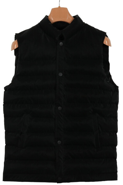 Men's Slim Fit Carbon Leather Black Puffer Vest - MODARAR