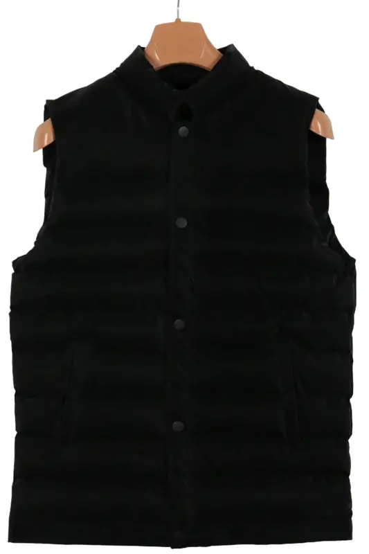 Men's Slim Fit Carbon Leather Black Puffer Vest - MODARAR