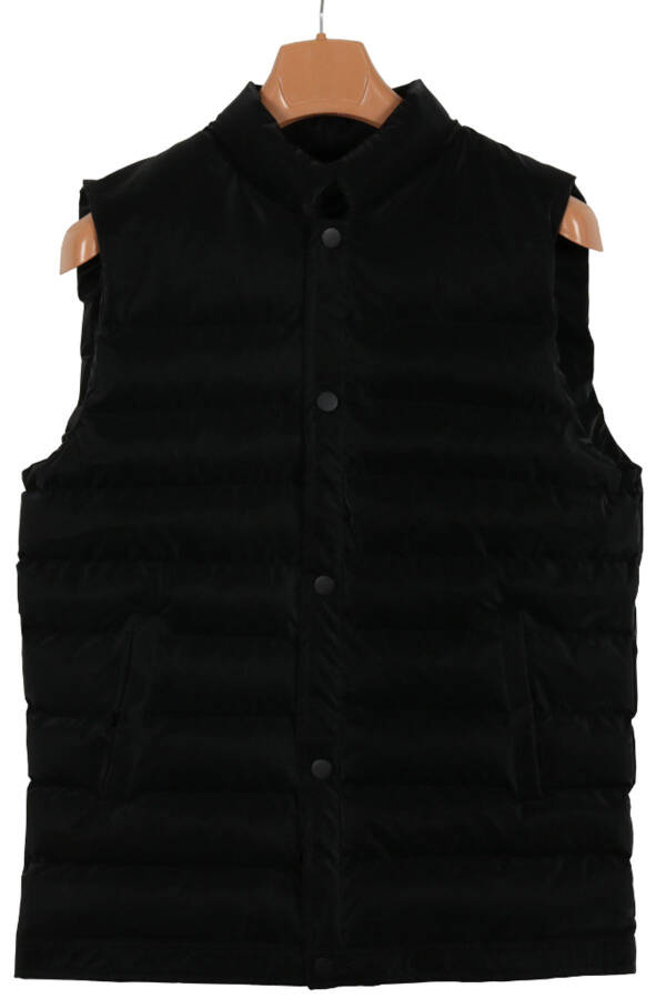 Men's Slim Fit Carbon Leather Black Puffer Vest - 1