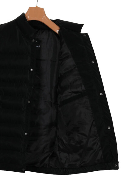 Men's Slim Fit Carbon Leather Black Puffer Vest - 2