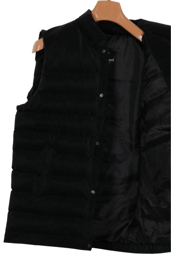 Men's Slim Fit Carbon Leather Black Puffer Vest - 3