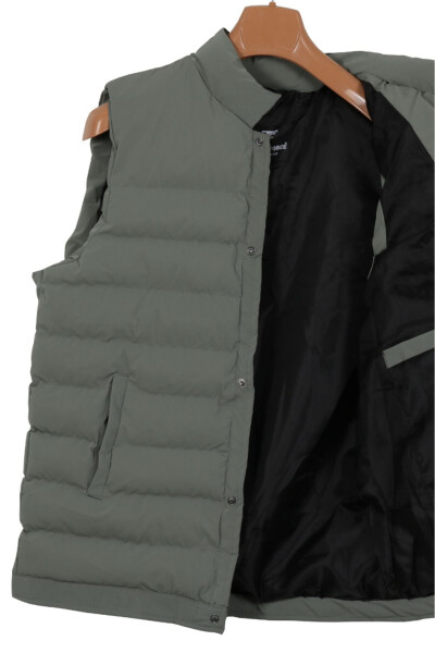 Men's Slim Fit Carbon Leather Green Puffer Vest - 3