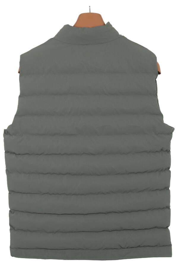 Men's Slim Fit Carbon Leather Green Puffer Vest - 4