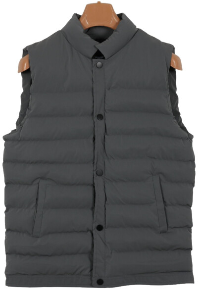 Men's Slim Fit Carbon Leather Grey Puffer Vest - 1