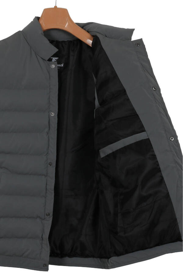 Men's Slim Fit Carbon Leather Grey Puffer Vest - 2