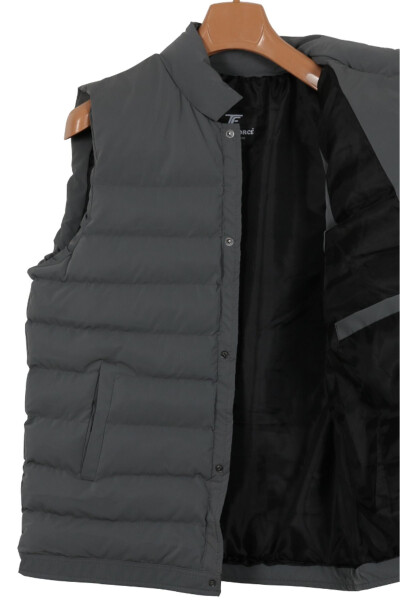 Men's Slim Fit Carbon Leather Grey Puffer Vest - 3