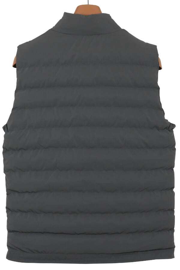 Men's Slim Fit Carbon Leather Grey Puffer Vest - 4