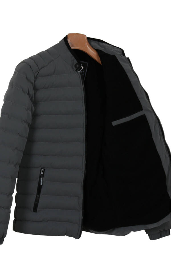 Men's Slim Fit Carbon Leather Puffer Jacket RAR01226 - 4