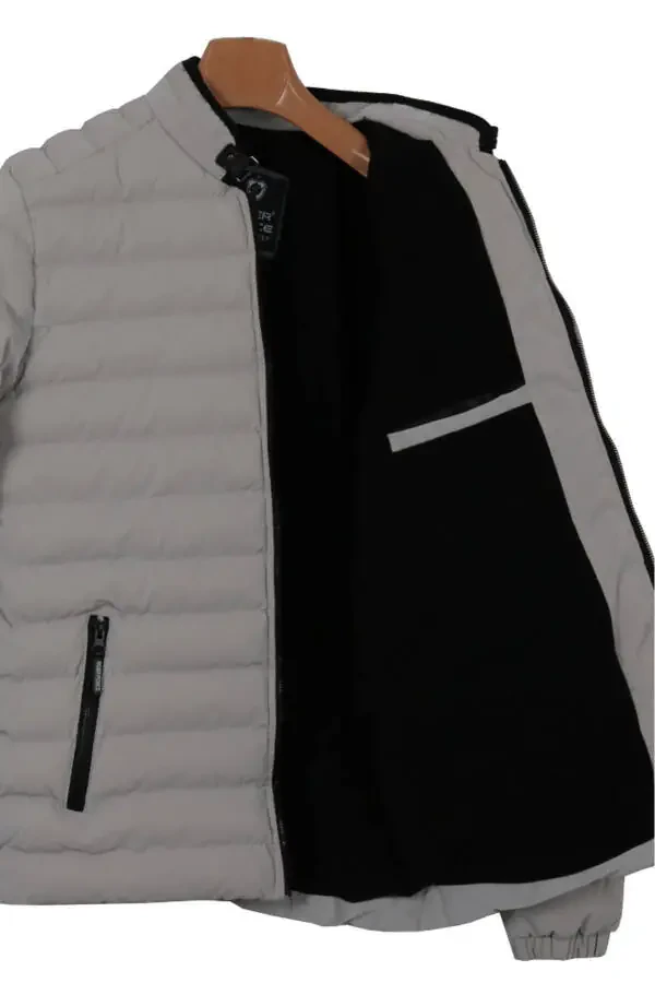 Men's Slim Fit Carbon Leather Puffer Jacket RAR01227 - 4