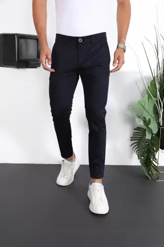 Men's Slim Fit Chino Trousers Lennberg-Navy Blue - 1