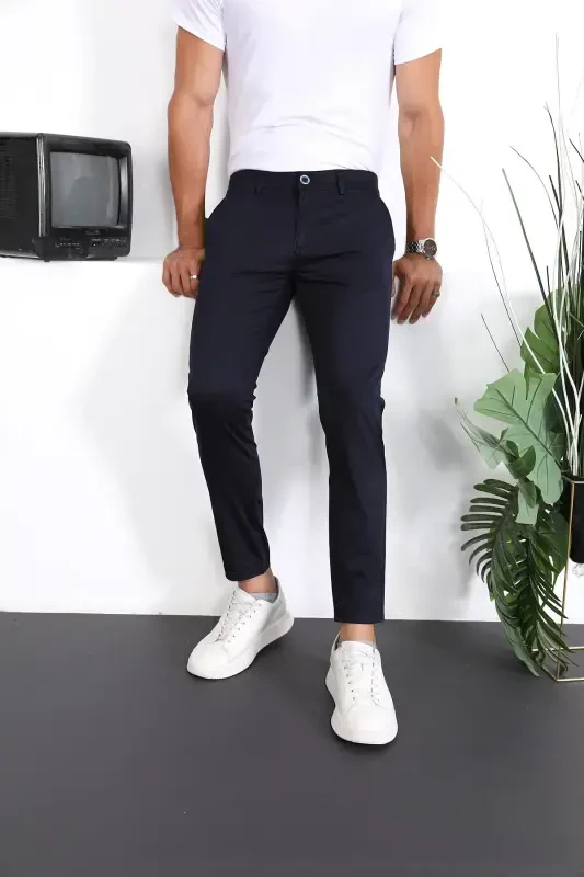 Men's Slim Fit Chino Trousers Lennberg-Navy Blue - 2
