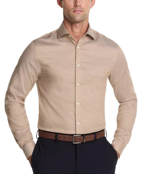 Men's Slim Fit Comfort Stretch Solid Dress Shirt Cocoa - 1